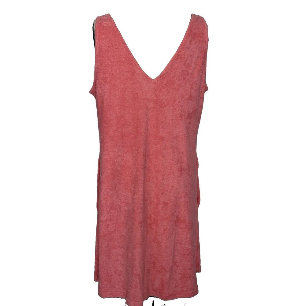 NWOT LAKE the Label Terry Cloth Sleeveless Dress Coral V Neck Beach Womens sz L - Picture 3 of 8